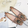 2017 Luxury Brand Designer Shoes Women Bottom Flat Heels Round Toe Shoes Rhinestone Flats Loafers Beading
