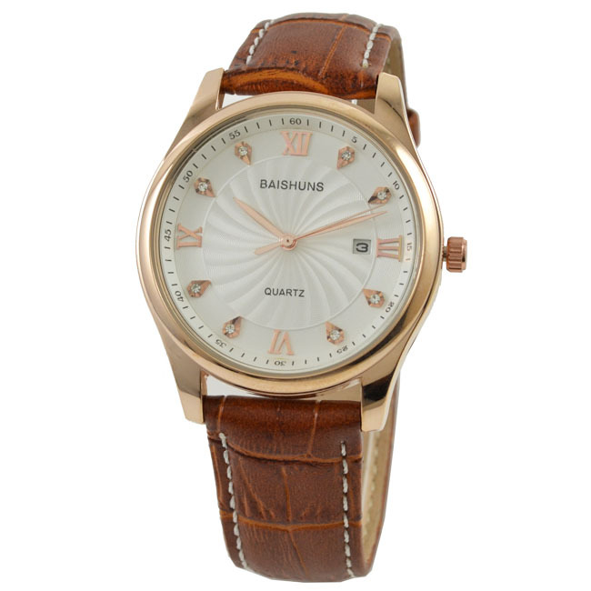 2015 New BAISHUNS Luxury Gold Rhinestone Quartz Watch Fashion Black Leather Watches Classic Design Wristwatch Orologi