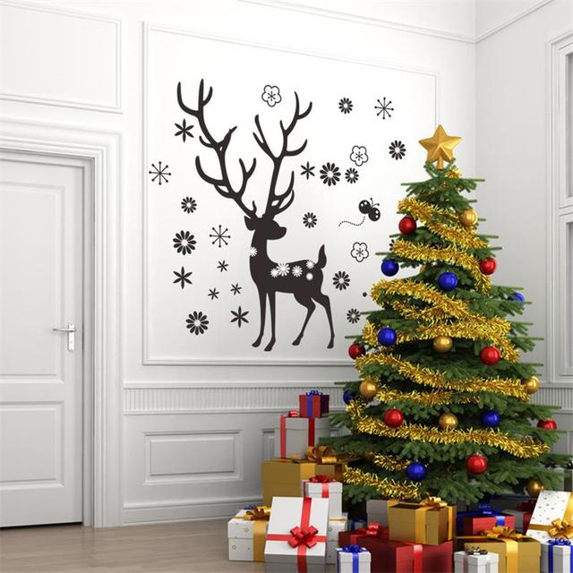 Олень цветок снежинка стикер стены рождество домашнего декора xmas43 Chirstmas ну вечеринку окна украшения магазин склад