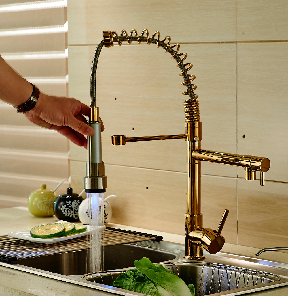 Kitchen Sink Faucet Swivel Spout Mixer Tap Gold Finish-in Kitchen ...