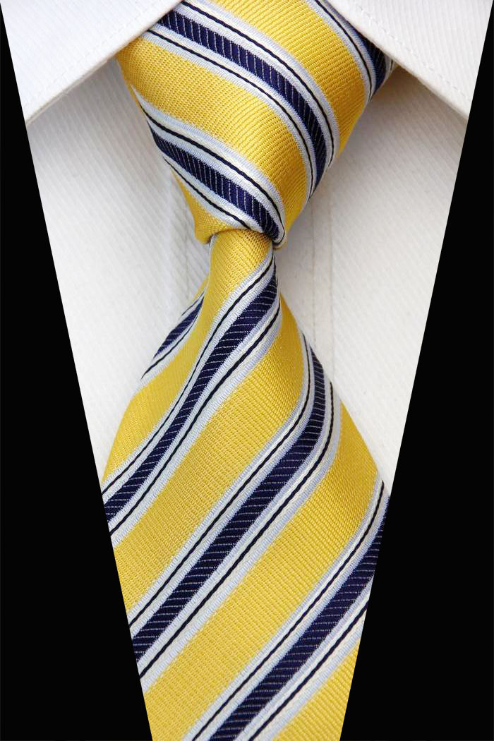 NT0165 Gold White Yellow Stripe Smooth Jacquard Elegant Silk Polyester Man Business Wedding Tie Casual Necktie