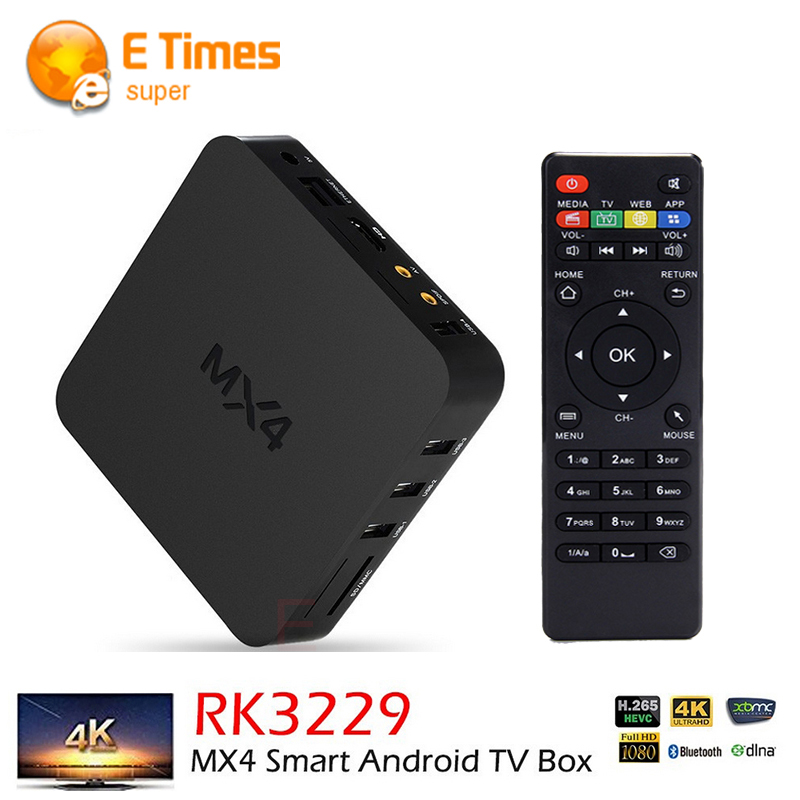 Android TV Box MX4 RK3229 Quad-core Cortex A7 DDRIII 1GB Flash 8GB Bluetooth WiFi HDMI 2.0 4K H.265 HD 1080P Smart Media Player