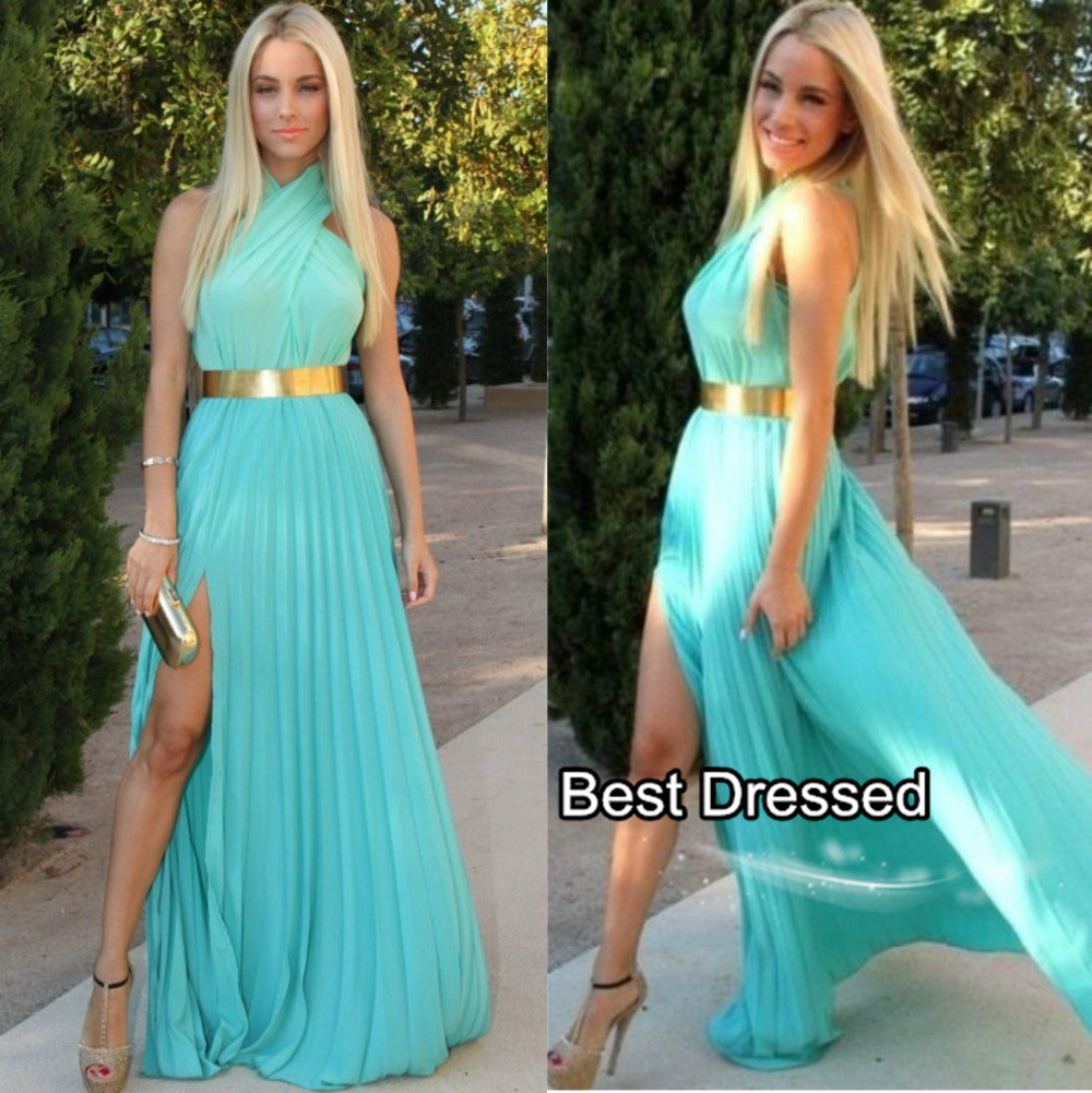 Robe soie turquoise