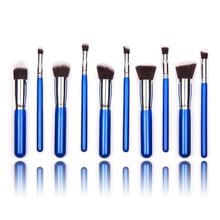 10 pcs silver Synthetic Kabuki Makeup Brush Set Cosmetics Foundation blending blush makeup tool free shipping