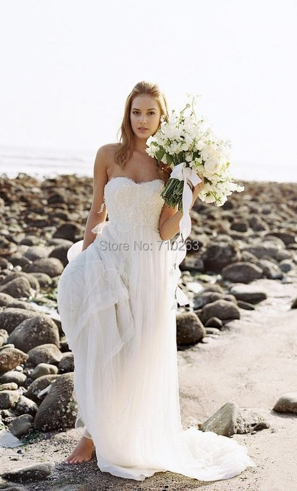 long white beach wedding dresses
