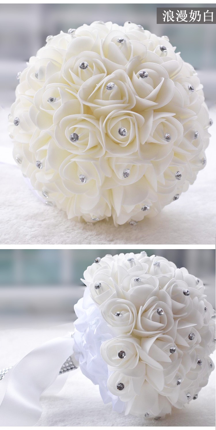 Beautiful White Ivory Bridal Bridesmaid Flower wedding bouquet artificial flower rose bouquet Crystal bridal bouquets