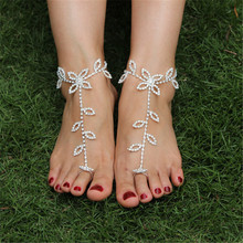 2016 new rhinestone anklet for women gift wholesale silver anklets beach foot chain bridal foot jewelry barefoot sandal ankle