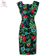Women Sleeveless Cut out Backless Vintage Floral Graphic Prints Midi Pencil Party Casual Bodycon Dress 2015 Summer Fashion