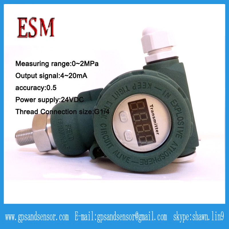 Pipe measuring pressure sensor 0 ~2M0KPa 4 ~ 20mA G1 / 4 24VDC threaded connection pressure transmitter with display 2088