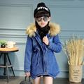 2016 Girls Denim Jackets Coat Faux Fur Hooded Jackets Parkas Thick Winter Warm Children Outerwear Clothes