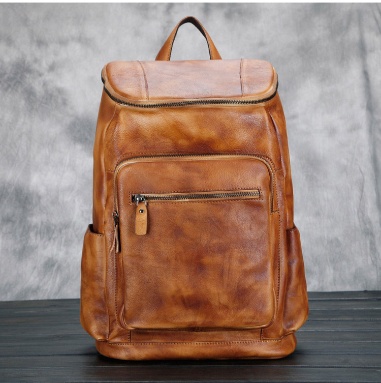 Vintage Retro Fashion Casual Crazy Horse Cow Real Genuine Leather Cowhide Men  Backpacks Outdoor Travel Shoulder Bags For  Men