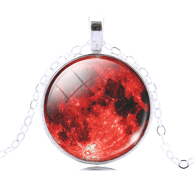 New Glass Galaxy Cabochon Full Moon Necklaces Pendants Chain Necklaces Charms Jewelry For Fashion Women Men