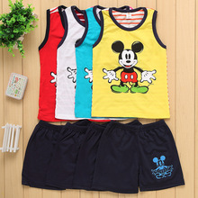 summer boys Kids Clothes suit Mickey sleeveles vest 2pcs toddler boys clothes Sports children Suit, baby Boys Clothing Set