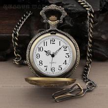 PQ060 High Quality Vintage Carriage Bronze Analog Quartz Casual Men s Pocket Watches Chain