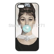 Classic Audrey Hepburn Blue Bubble Gum Durable Customized Cellphone Case Cover for iPhone 4 4S 5