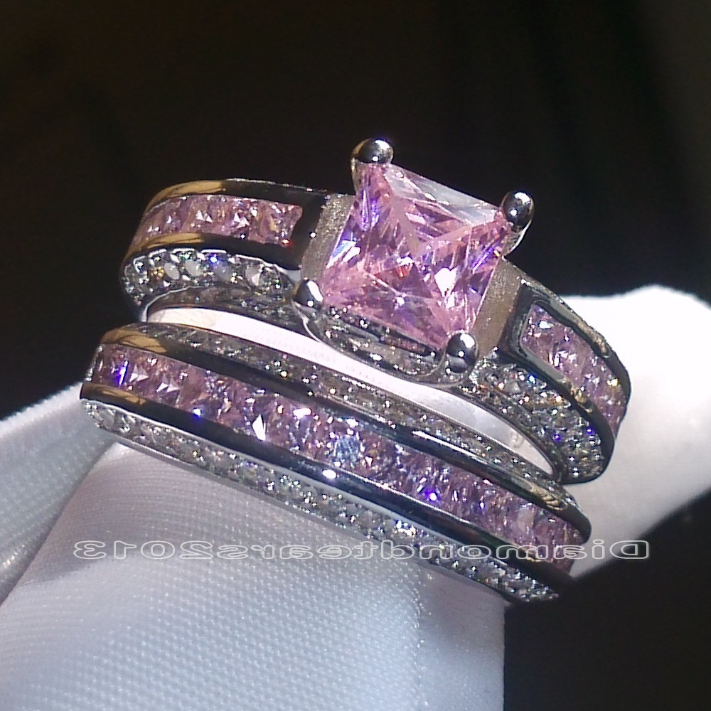 Por Pink Diamond Wedding Ring Sets Size 5 6 7 8 9 10 11 Jewelry Brand