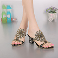 2016 New Women Fashion Diamond Sandals Thick With Slippers High Heel Elegant Shoes Top Quality
