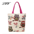 2016 New Vintage Female Cute Owl Bag Fashion Embroidery Canvas Tote Bags for Women Casual Women
