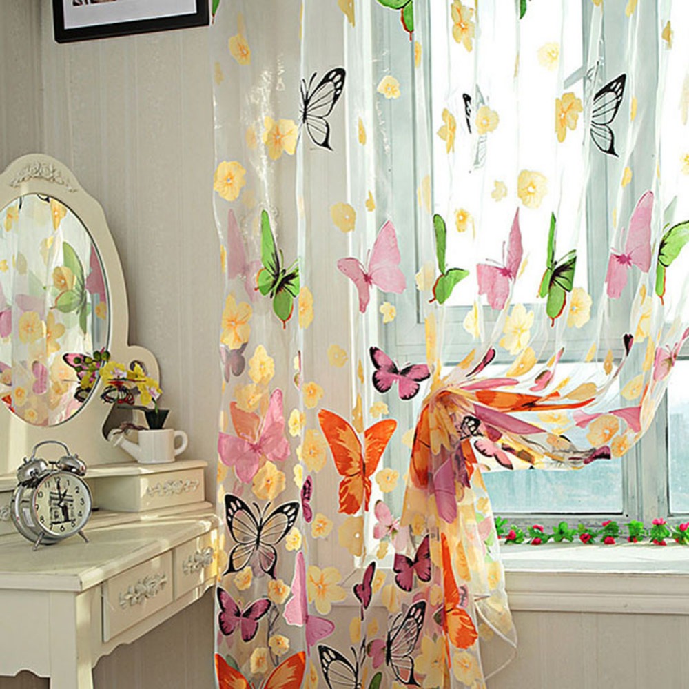 Colorful butterfly pattern window screen door balcony curtain panel valance hot ebay.

