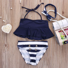 2016 Children Piece Separates 2pcs Swimsuit Cute Polyester Striped Character Girls Swimwear Girls Skirt Type Bikini Bathing Suit