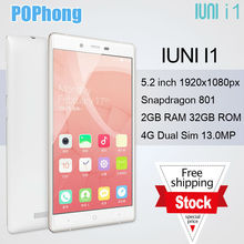 IUNI I1 FDD LTE 32GB 5.2 inch 1920*1080 Qualcomm Snapdragon 801 Quad Core 2GB RAM Cell Phone Android Dual SIM 13.0MP