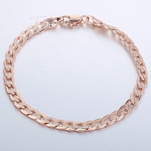 5mm Cut Hammered Flat Curb Cuban Mens Boys Chain Bracelet 18K Rose Gold Filled Bracelet 18KGF Wholesale Jewelry gift GB251