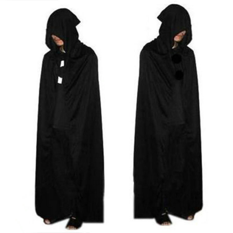 Black Halloween Costume Theater Prop Death Hoody Cloak Devil Long Tippet Cape