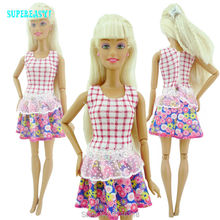 Handmade Summer Dress Mini Gown Daily Wear Outfit Tartan Design Clothes For Barbie Doll Kids Toys Play House Gift Free Shipping