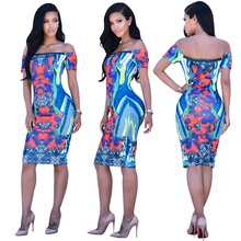 new bohemian tribe print summer dress 2016 sexy slash neck bandage bodycon party dresses plus size women clothing free shipping