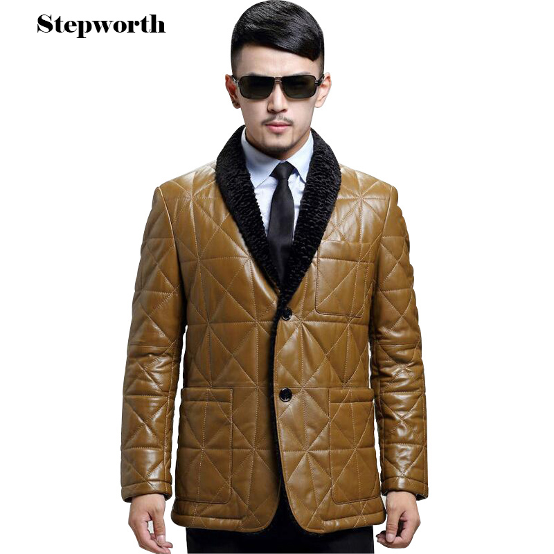 2015 Clothing Brand Leather Winter Coat Men Thick Warm Genine Leather Jacket Plus Fur Collar Comfortable Coat A273-Euro
