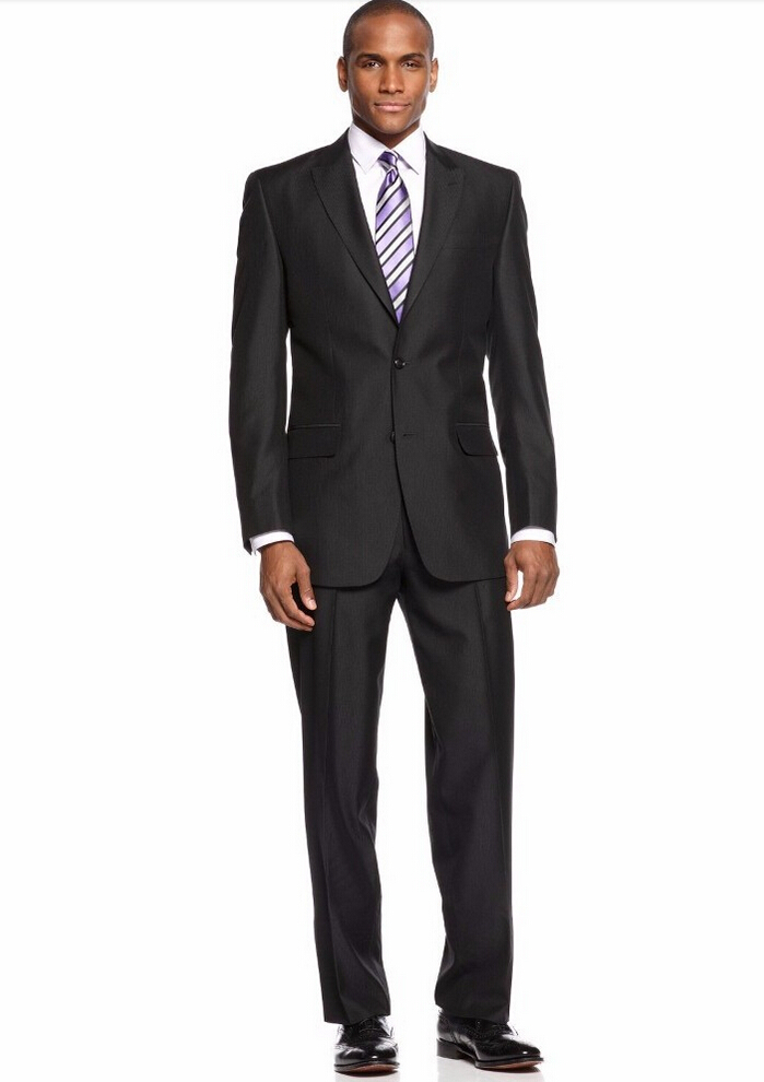 One Button Groom Tuxedos Peak Lapel Best man Suit black Groomsman Bridegroom Wedding Prom Suits (Jacket+Pants+Tie )