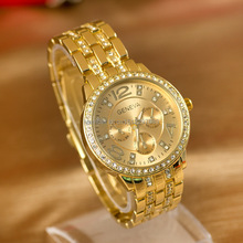 Nuevo diseño de lujo ginebra moda hombres de acero completo mira, hombres de acero inoxidable reloj de cuarzo y mujeres rhinestone relojes