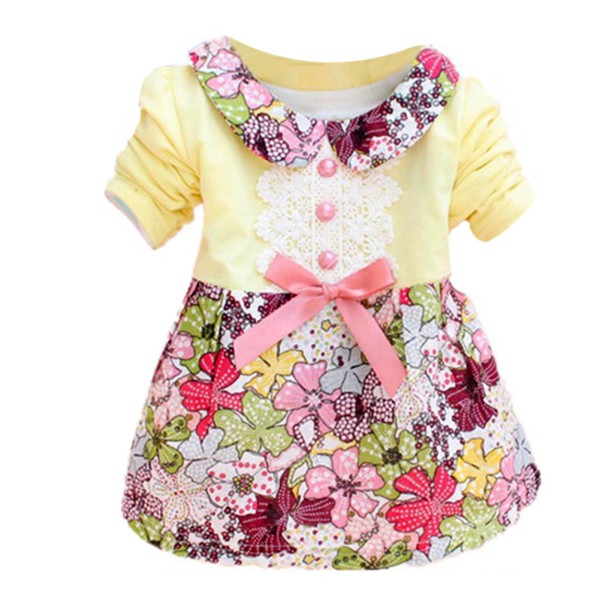 New Cute Baby Girls Clothes Kid One Piece Doll Collar Princess Lace Floral Dress Hot