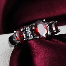 GALAXY Unique Black Gold Filled 3pcs Red Crystal Ruby Zircon Wedding Rings For Women New Fashion