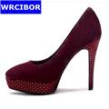 2017 Women Suede Pointed Toe High Heels Sexy Thin High Heels Platform Pumps Lady Genuine leather