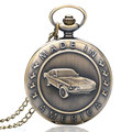 Bronze Mustang Pattern Car Quartz Pocket Watch with Key Chain Male Female Clock Reloj de Bolsillo