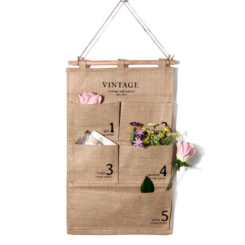 Letters natural Storage Wall cosmetic jute set Hanging  organizer Naturally   Bags bag Jute Cosmetic