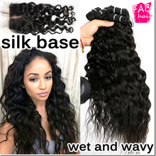 7A Grade Malaysian Water Wave With Closure Piece,Virgin Hair Bundles With Silk Closures,Malaysian Silk Base Closure With Bundles