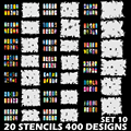Custom Body Art Airbrush Nail Art Templates Stencil Set 10 with 20 Stencil Template Design Sheets
