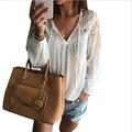 Feitong Women Chiffon Blouse 2016 Fashion Boho Lady Sexy Loose Lace Tops shirt Casual Summer Shirt