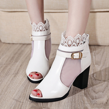 2016 Summer Sweet Women Sandal High Quality Fashion Medium Heel Sandals Casual Lace Candy Color Ladies Women Shoes