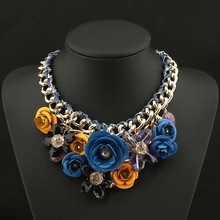 PINK Necklaces Pendants Hot Sale Brand ZA Big Resin Crystal Flower Luxury Vintage Choker Statement Necklace