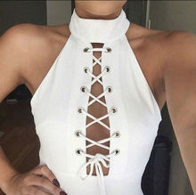 Fashion Sexy Women Ladies O-NECK LACE-UP Hollow Out Sleeveless Tops Crop Blouse Streetwear Stylish Short New Hot Sale 2016