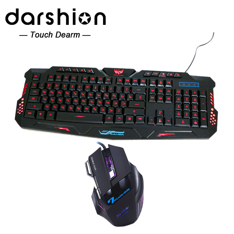 Russian keyboard mouse combo Backlit LED gaming led 3color fingerboard Colorful gaming mouse breathing light 7