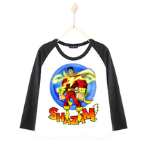 2016 New Arrival Captain Marvel Shazam Print Kids Long Sleeve T-shirt Boys 100% Cotton TShirt Children Tee Girls Free Shipping