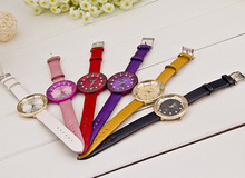 New 2015 Korea Hot Sale Fashion Women Dress Watches Luxury Transparent Diamond Watch Women Shiny Leather