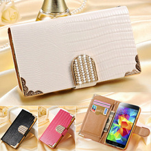S5 Mini Shining Wallet Leather Case For Samsung Galaxy S5 mini G800 Card Holder Rhinestone Flip Phone Bag Magnetic Buckle Cover