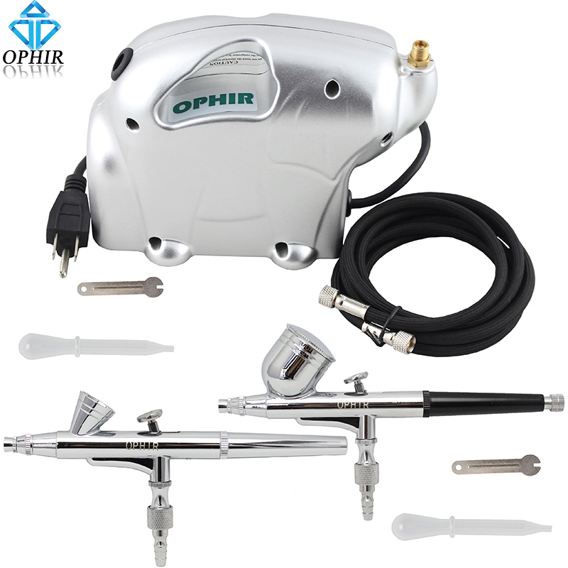 OPHIR Dual Action Airbrush 0.2 & 0.3 mm with Mini Air Compressor Set for Makeup Cosmetic 110V, 220V_AC092+AC004+AC073