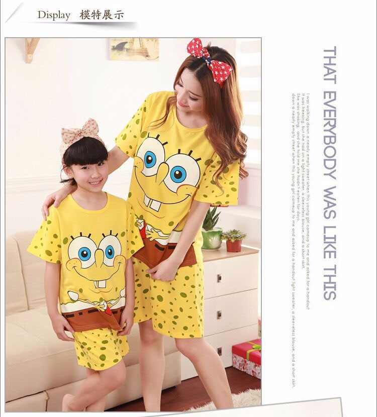 9 Matching Family Clothes Cartoon SpongeBob T-shirt+Short Pants Loose Family Set Clothes Mother Daughter Dad Son Matching Clothes