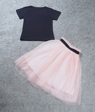 ING cute mom 2016 Suit T shirt tutu skirt 2pcs set black letters little pink suit